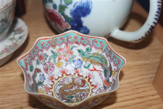 A late 18th century Chinese Imari small bowl, decorated with flowers, together with a group of assorted 18th century and later Chinese